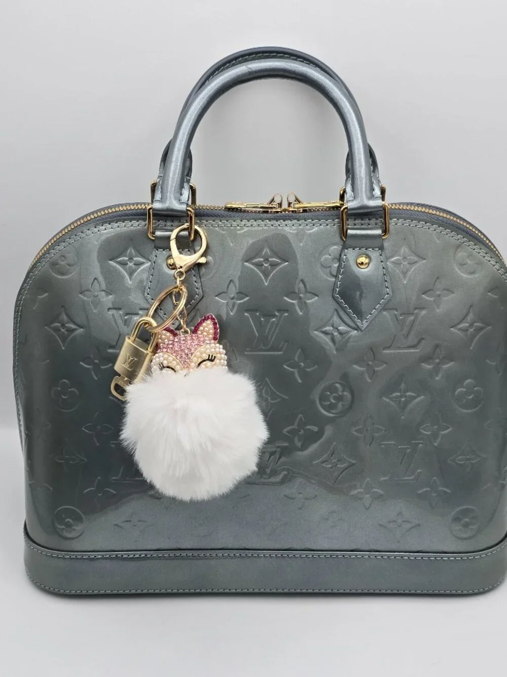 LV Authentic Gold Padlock 🔒 Key Set w/ Unbranded Fox Pom-pom Keychain Charm